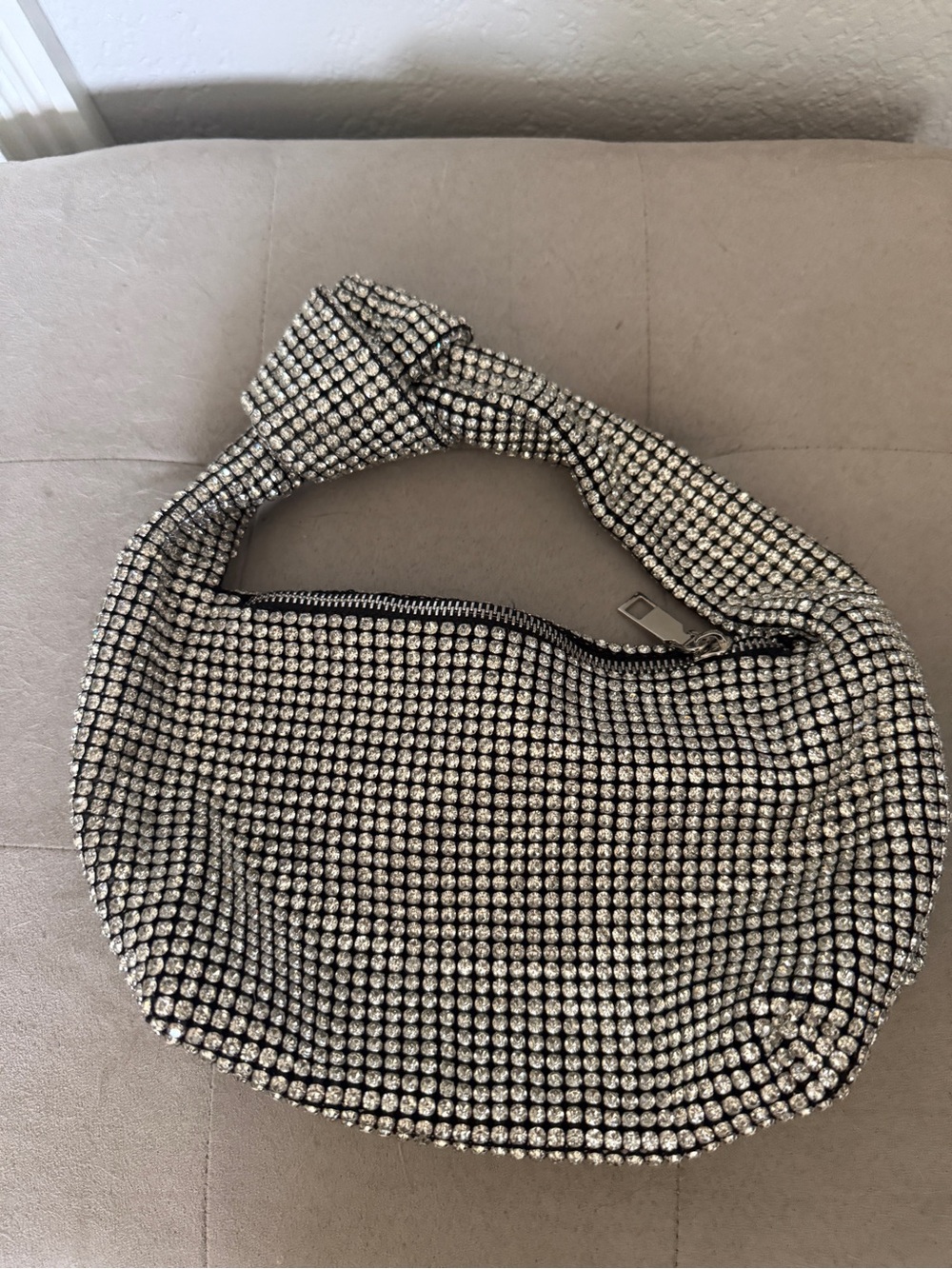 Crystal-Embellished Hobo Bag - Silver